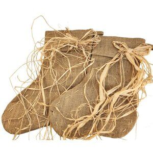 Burlap Hanging Christmas Stockings With Raffia Bow & Loop Rustic Country Western